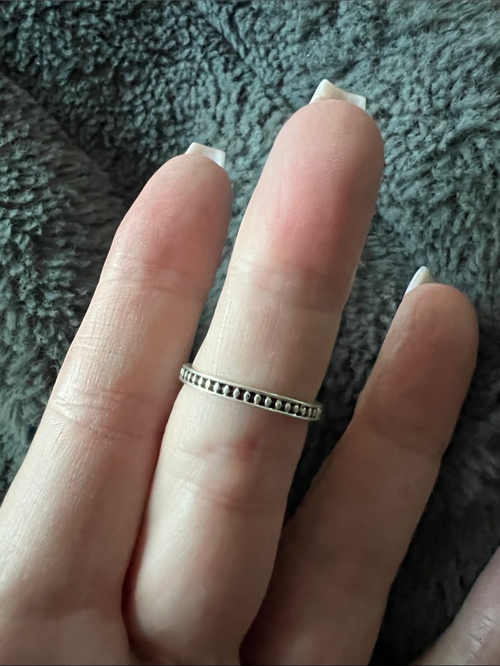 Silver Beaded Edge Stackable Ring - Silver